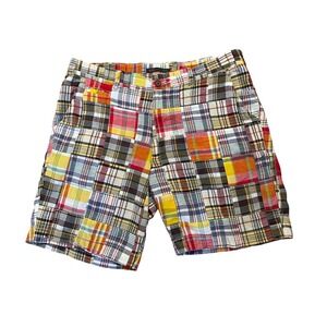 Patchwork Madras Shorts Size 36 Multi Plaid Vintage 1946 Washed Stoned & Beaten